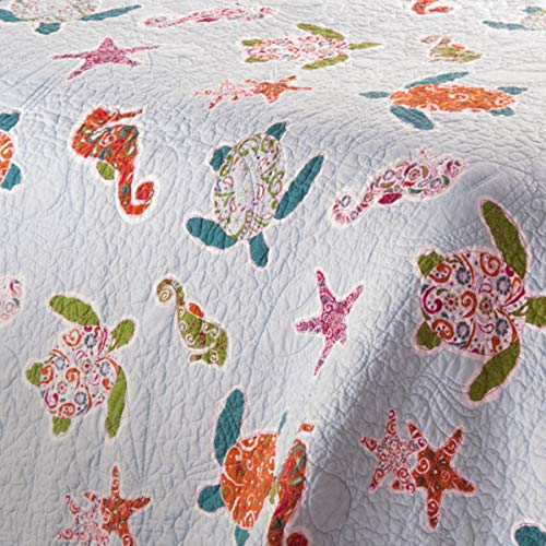 C&F Home St. Kitts Twin Quilt Set 2 Piece Coastal Beach Sea Life Turtle Seahorse Starfish Machine Washable Reversible
