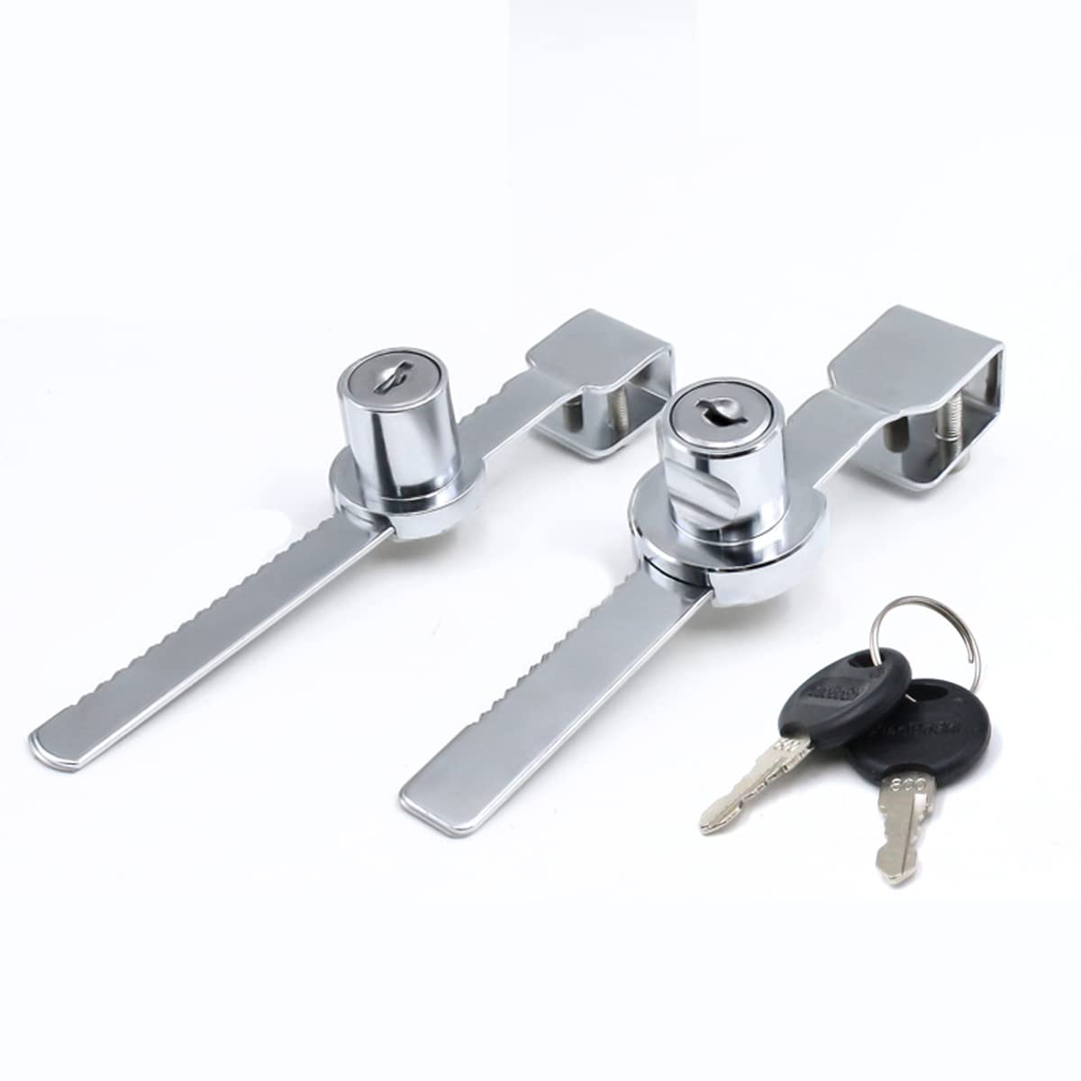 Unifizz Zinc Alloy Sliding Glass Door Ratchet Lock 318 Single Opening Window Lock Showcase Display Cabinet with Key Glass Door, Silver, 2pcs