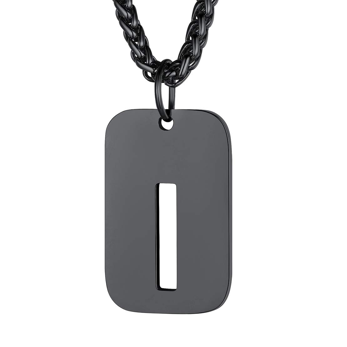 FindChic Black Dog Tag I Initial Necklace Letter I Necklace