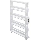 White Slim Rolling Spice Rack and Can Organizer with Wheels | Narrow-Gap Kitchen Storage,Wheels and Side Pull Handle,Spice Jar and Can Organization