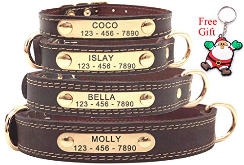 Premium Personalized Custom Leather Dog Collar with Engraved Nameplate ID Tags/Soft Touch Heavy Duty Genuine Leather/Adjustable Perfect for Male Female Small Medium Large Dogs-S