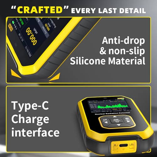 Geiger Counter Nuclear Radiation Detector, Portable Rechargeable Nuclear Radiation Dosimeter with LCD Display, Handheld Beta Gamma X-ray Monitor 5 Dosage Units Switched for Marble Food Metal Detector