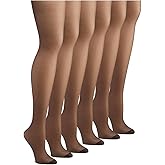 Hanes Women's Silk Reflections Control Top Reinforced Toe 6 Pack, C06718, Barely Black, E/F