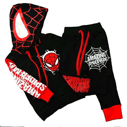 Yimeiyibei Hoodie and Pants Superhero Set (1-2 Years, Spiderman Black)