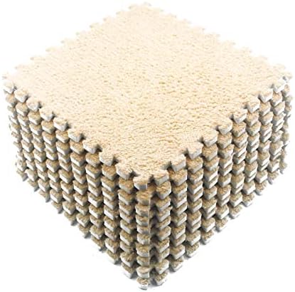 YINO Puzzle Exercise Play Mat with EVA Foam Interlocking Floor Tiles, Soft Plush Padding Carpet Area Rug for Floor Protective, Gym, Baby Play, Yoga (10 pieces) (Light Brown)