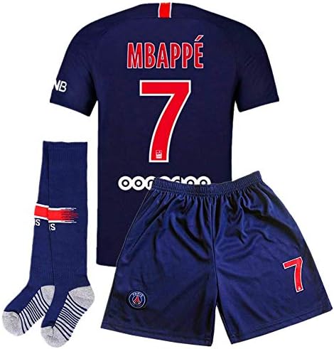 2018/2019 Home Paris St Germain (PSG) #7 Mbappe Kids/Youth Soccer Jersey & Shorts & Socks Color Blue