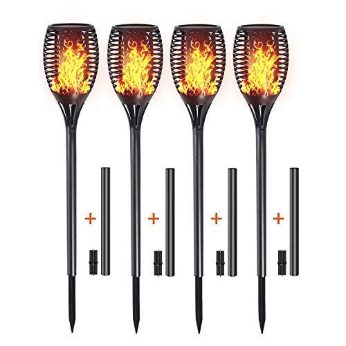 Solar Torch Lights, Outdoor LED Lamp Flickering with Realistic Dancing Flame, Dusk-Dawn Christmas Decoration Lights for Garden/Patio/Deck/Driveway 4-PACK
