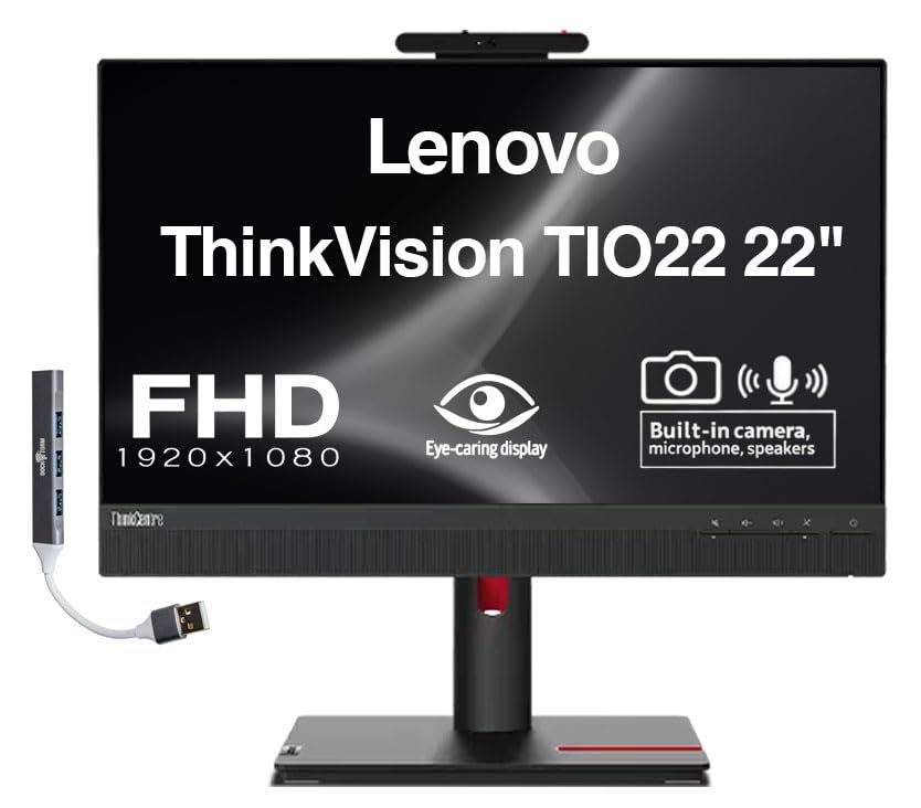 Lenovo 22" FHD IPS Monitor with 4ms Response Time, Anti-Glare, 250 nits Brightness, VESA Mount (100 x 100mm), Displayport, HDMI & Dockztorm USB Port Expander, Black Color