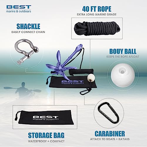 Best Marine Boat Anchor 3.5 Pound Kayak Anchor Kit Folding Anchor System for SUP Paddle