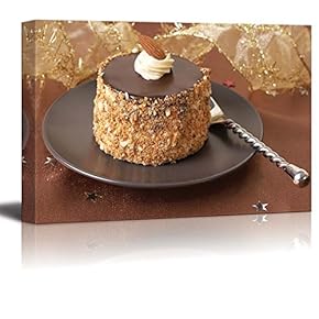 Canvas Prints Wall Art - Miniature Chocolate Meringue Cake with Cream and Almonds | Modern Wall Decor/Home Art Stretched Gallery Wraps Giclee Print & Wood Framed. Ready to Hang - 12" x 18"