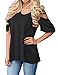 LILBETTER Women's V Neck T Shirts Casual Loose Hollow Out Shoulder Blouses (Black XL)
