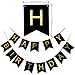 KUNGYO Happy Birthday Flag Bunting Banner and Set of 9 Tissue Paper Pom Poms Flowers Garland for Birthday Party Decorations (Black Banner Gold Letter)