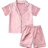 Kids Toddler Baby Girl Boy Satin Pajamas Set Short Sleeve Button Down Pajama Shirt Top+Shorts Bottoms Sleepwear Outfits