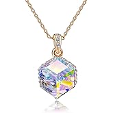 EVEVIC Color Changing Cubic Austrian Crystal Pendant Necklaces for Women 14K Gold Plated Hypoallergenic Jewelry