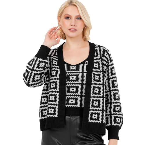 Lovedrobe Women's Twinset Ladies Long Sleeve Cardigan Knitted Two Piece Sleeveless Vest Tank Top Granny Square Knitwear Co-ord, Schwarz und Creme 44-46