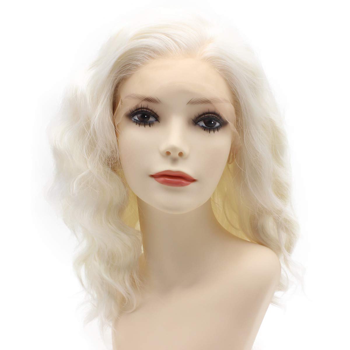 Shoulder Length Sliver White Swiss Lace Front Synthetic Wig