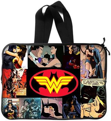 Custom The Wonder Woman Batman Pattern Laptop Notebook Computer Netbook Soft Neoprene Sleeve Bag Case Cover for Apple Macbook Pro 15 inch(Two Sides)