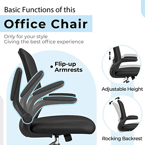 Devoko Office Desk Chair Ergonomic Mesh Chair Lumbar Support with Flip Up Arms and Adjustable