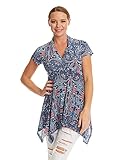 MBJ WT1312 Womens Print Short Sleeve Empire Line Side Panel Tunic XXL CORAL_NAVY