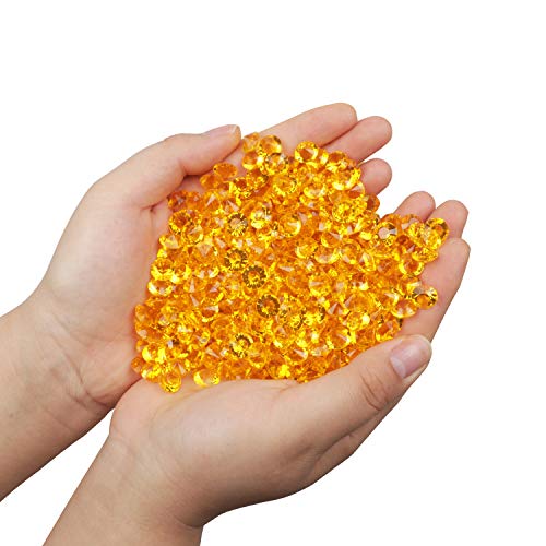 Meching Acrylic Diamonds Crystals 11OZ(1100 PCS) Bottle Round Diamond Crystals Treasure Gems for Table Scatters, Vase Fillers, Event, Wedding, Birthday Decoration Favor, Arts & Crafts (Yellow)
