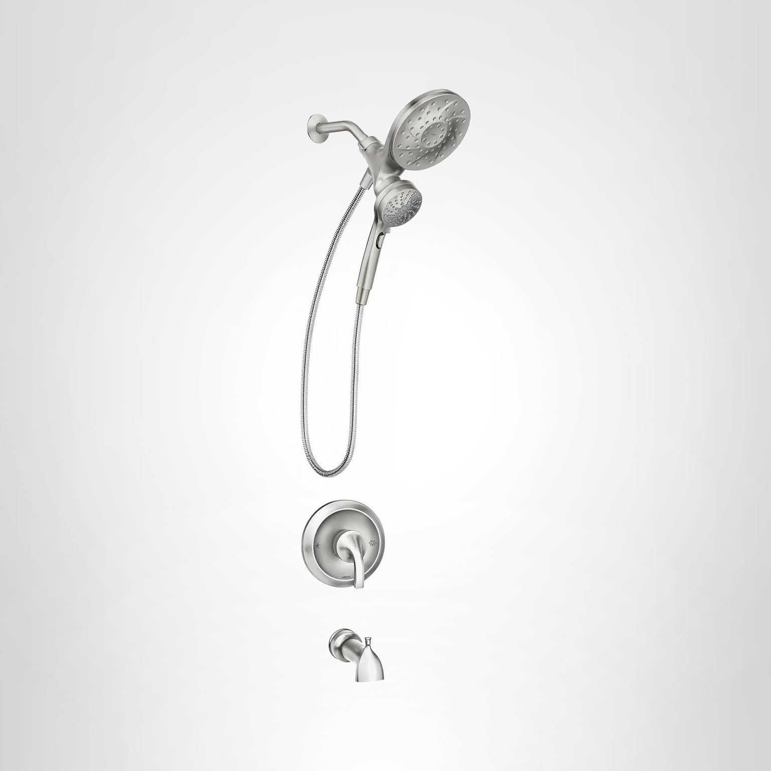 Moen Engage Multi-Function Handshower and Rainfall Shower Head Trim Combo with Handle, Tub Spout, Metal Hose and Valve, Brushed Nickel, 82304SRN