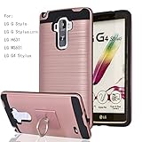 LG G4 Stylus / G Stylo (Not Fit LG G4) Case With Phone Stand,Ymhxcy [Metal Brushed Texture] Hybrid Dual Layer Full-Body Shockproof Protective Cover Shell For LG LS770-LS Rose Gold