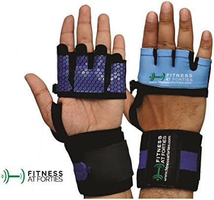 Weightlifting Mini Gloves &amp; 18" Wrist Wrap I Callus Guard Workout Gloves with Enhanced Silicone Grip Palm &amp; Wrist Wrap for Cross Training Athletes (Blue, Medium)