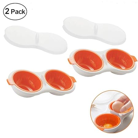 H.Yue Microwave Egg Poacher-Double Egg Poaching Cups with Cover Easy Cooking Tool (2 Pack)
