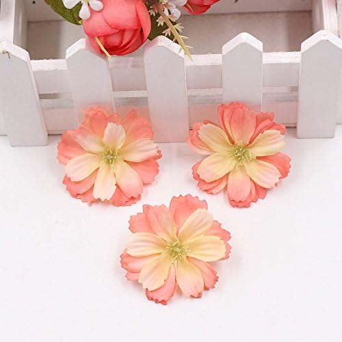Artificial Flower 50pcs Mini Silk Plum Blossom Wedding Decoration DIY Wreath Clip Clip Accessories Handmade Craft Flower Head (Orange)