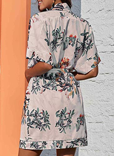 Elapsy Womens Summer Sexy V Neck Flower Pattern Kimono Boho Style Party Shift Dress Multicolor Large