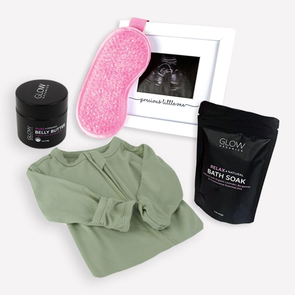 Bump Boxes 2nd Trimester Gift Set, Complete Pregnancy Care Package with Belly Butter, Bath Soak, Baby Footed Sleeper, Sonogram Frame and Eye Mask