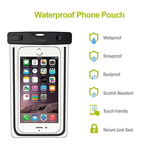 La Farah Waterproof Phone Pouch, Waterproof Phone Bag With Lanyard For Kayaking Skiing Sledding Boating Surfing For iPhone 8 8 Plus 7 7 Plus 6 6S Plus SE Samsung Galaxy S9 S8 S7 S6 Moto G4 G5-Black