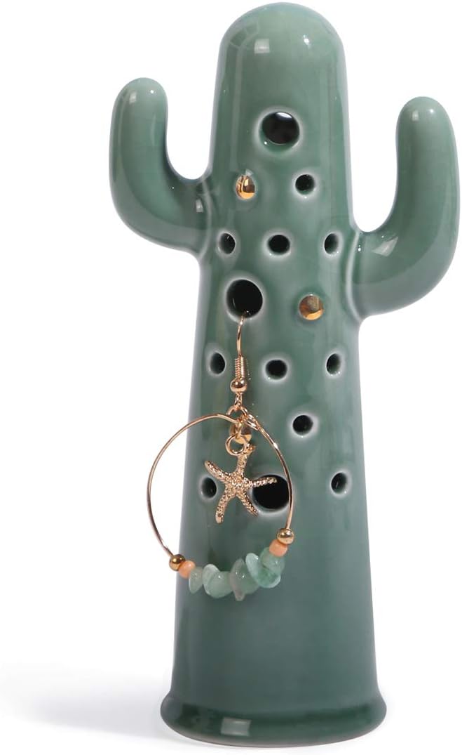 CHEERSE Ring Holder Jewelry Earrings Necklace Organizer - Trinket Display Holder Stand (Cactus/Green)