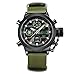 Men Quartz Analog Digital Military Wrist Watch Canvas Fabric Straps LED Sport Watches (Black Case)