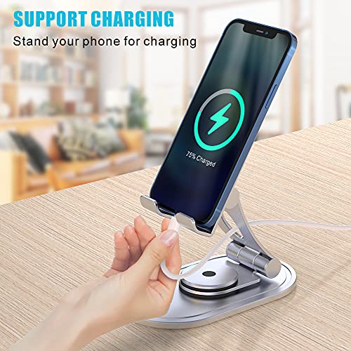 Rotation à 360° Support Telephone, Support Tablette Portable Multi-Angles Réglable en Aluminium, Pliable Support Téléphone pour iPhone/ iPad/ Kindle/ Tablette (3.5 à 9.7 inch), Tout Smartphone
