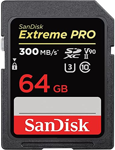 SanDisk Extreme PRO SDHC UHS-II Speicherkarte V90 64 GB (300 MB/s, 8K-, 4K- und Full-HD-Videoaufnahmen, RescuePRO Deluxe, stoßsicher, temperaturbestän