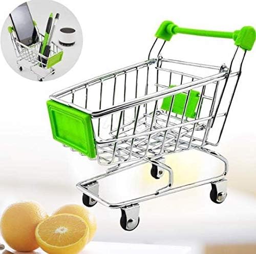 Mini Supermarket Handcart Shopping Utility Cart Mode Storage Basket Desk Child Shopping Cart Toy Pretend Play Educational Toys(1PCS)