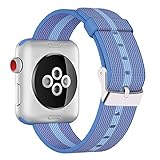 INTENY Woven Nylon Fabric Wrist Strap Replacement Band with Classic Square Stainless Steel Buckle Compatible for Apple iWatch Series 1/2/3,Sport & Edition,38mm,Tahoe Blue