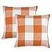 4TH Emotion Set of 2 Farmhouse Buffalo Check Plaid Throw Pillow Covers Cushion Case Polyester Linen for Fall Home Decor Orange and White, 18 x 18 Inches