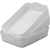 Vcansay 6-Pack Flat Storage Baskets with Handles Plastic Drawer Organizer, White