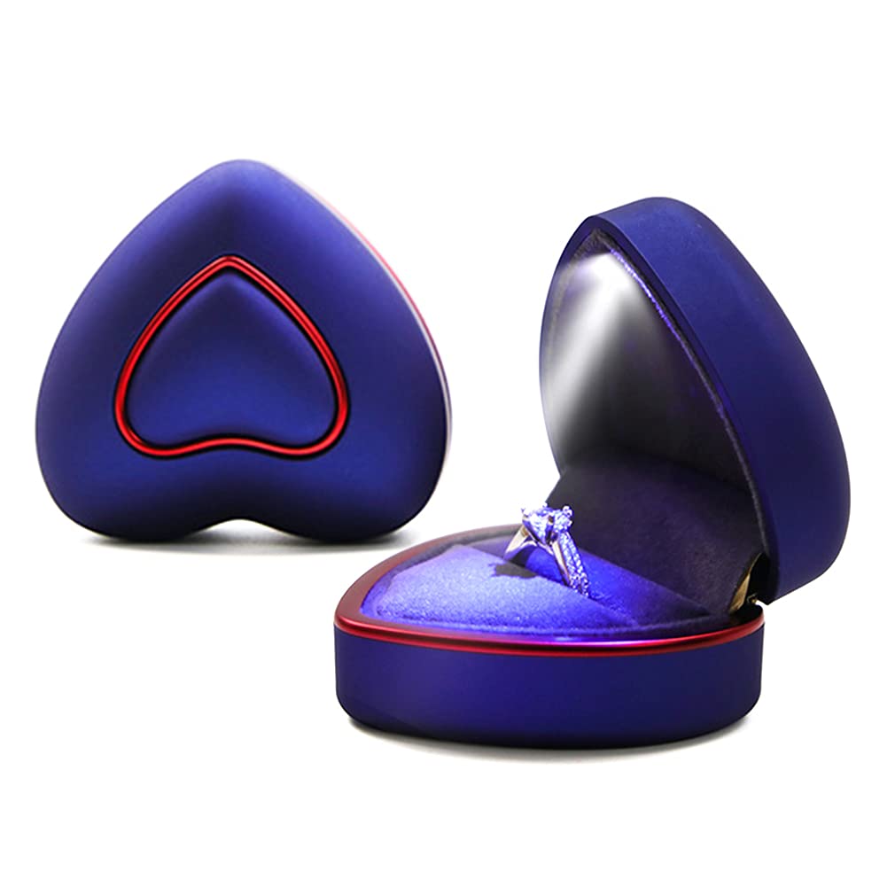iSuperb LED Rings Boxes Jewelry Box Earrings Pendant Storage Holder Wedding Ring Box Heart Ring Boxes with Lights Jewelry Display Gift Boxes for Women (blue)