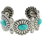 BUBGDYFO Turquoise Cuff Bracelet,South Western Cowgirl Bangle Bracelets Bohemian Gift for Women