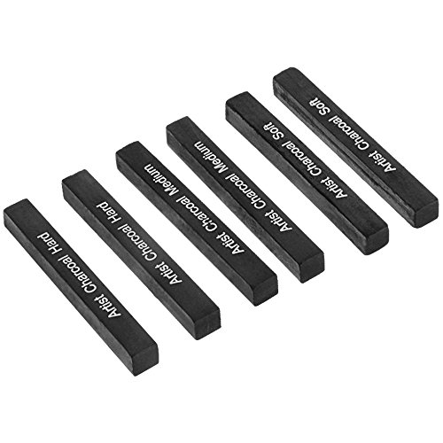 Looneng Square Compressed Charcoal Sticks Assorted, Soft, Medium, Hard, Pack of 6