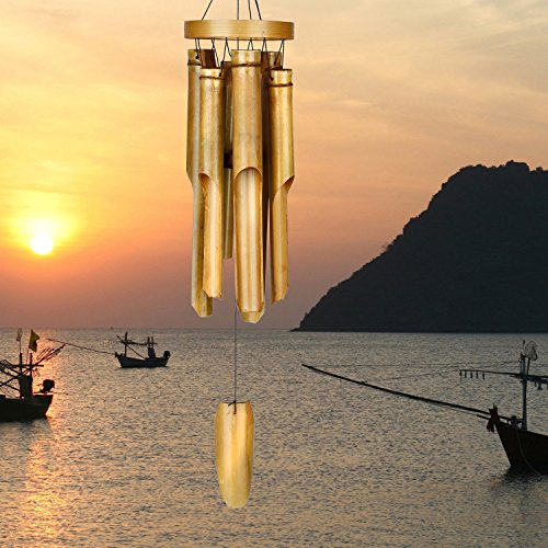 Asli Arts Collection Woven Hat Bamboo Chime – Handgestimmtes Windspiel Mit Geflochtener Kappe
