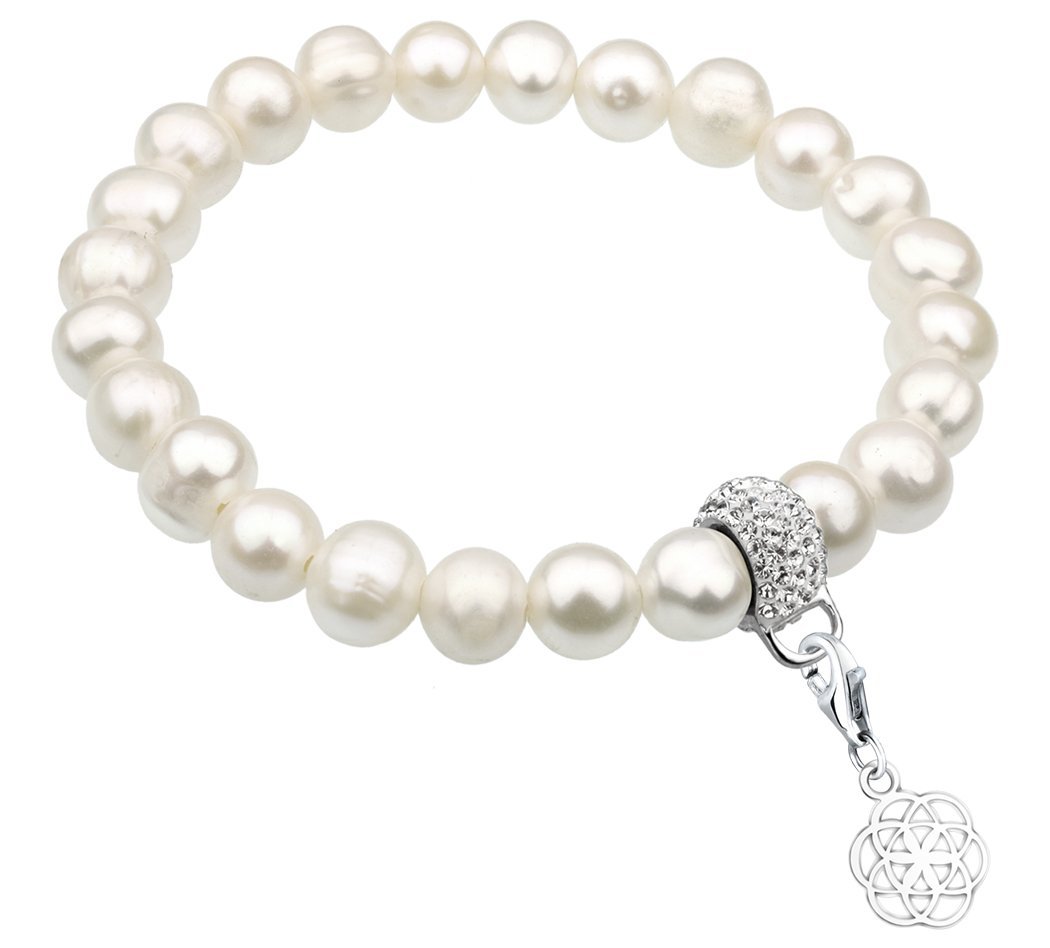 Nenalina Ladies’ Pearl Bracelet with Flowers of Life Pendant Charm in 925 Sterling Silver CS1-3218-000