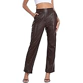 HDE Women's Pull On Faux Leather Kick Flare Pants High Waisted Pant with Pockets