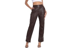 HDE Women's Pull On Faux Leather Kick Flare Pants High Waisted Pant with Pockets