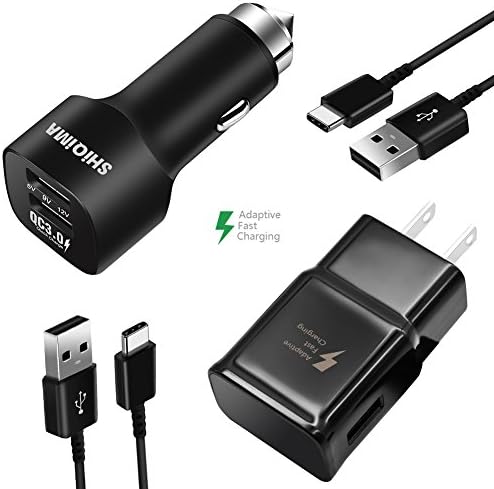 Samsung Galaxy S8 / S8 Plus / Note8 Adaptive Fast Charger USB Type-C Cable Kit {1 Wall Charger+ 1 SHiQiMa Quick Charger 3.0 Car Charger + 2 Type-C Cables Car Charger}