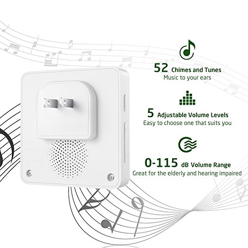 AVANTEK DW-12 Wireless Doorbell, Waterproof Door Chime Kit Operating at Over 1300 Feet with 52 Melodies, CD Quality Sound and LED Flash