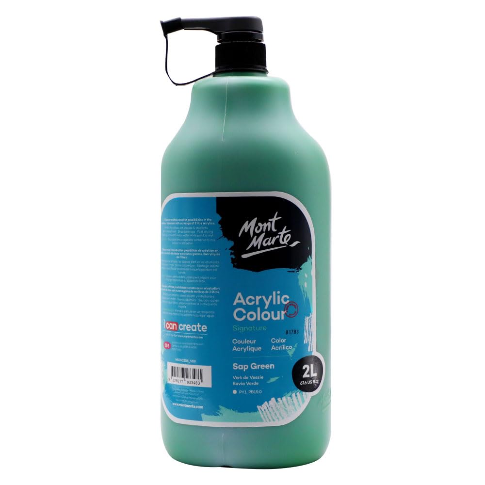 MONT MARTE Discovery School Acrylic, Sap Green, 1/2 Gallon (2 Liter). Ideal for Students and Artists. Excellent Coverage and Fast Drying. Pump Lid Included.